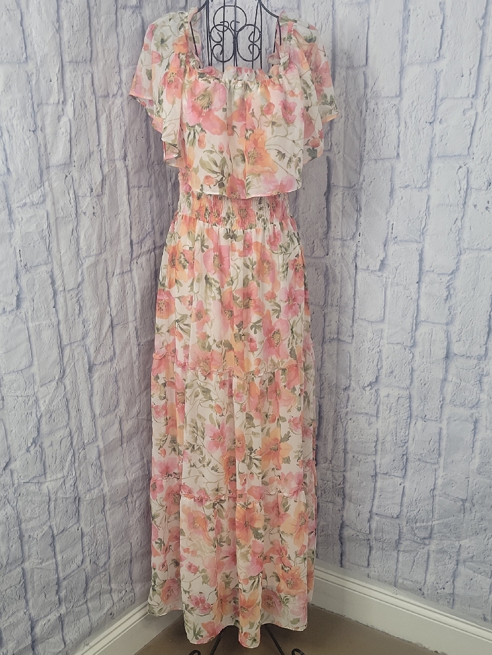 Chris‎ McLaughlin Floral Maxi Dress Off/On Shoulder Cottagecore Size 8